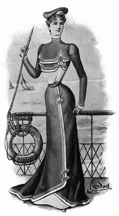 Framed Print : Yachting costume of blue serge Framed Print : Yachting costume of blue serge