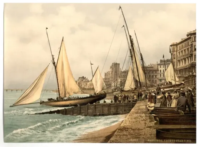 Framed Print : Yachts starting, Hastings, England Framed Print : Yachts starting, Hastings, England