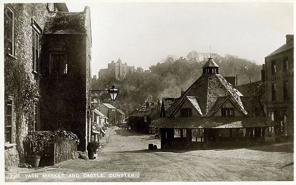 The Yarn Market and view toward the Castle, Dunster, Somerse