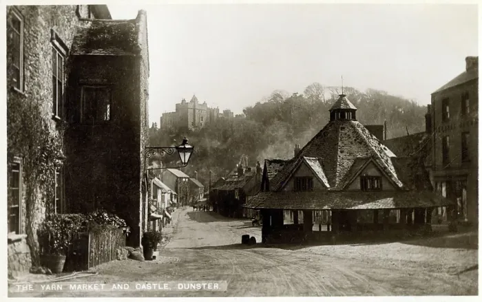 Framed Print : The Yarn Market and view toward the Castle, Dunster, Somerse Framed Print : The Yarn Market and view toward the Castle, Dunster, Somerse