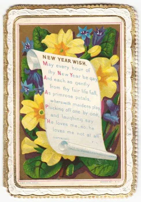 Framed Print : Yellow and blue flowers on a New Year card Framed Print : Yellow and blue flowers on a New Year card
