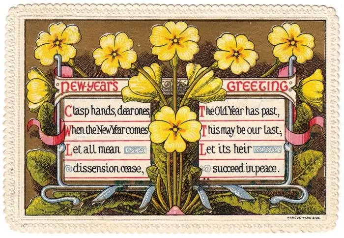 Framed Print : Yellow primroses on a New Year card Framed Print : Yellow primroses on a New Year card