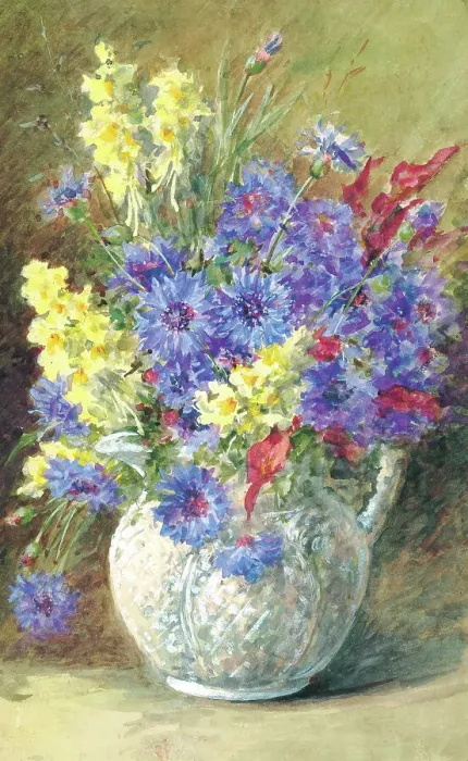 Framed Print : Yellow Snapdragons and Cornflowers Framed Print : Yellow Snapdragons and Cornflowers