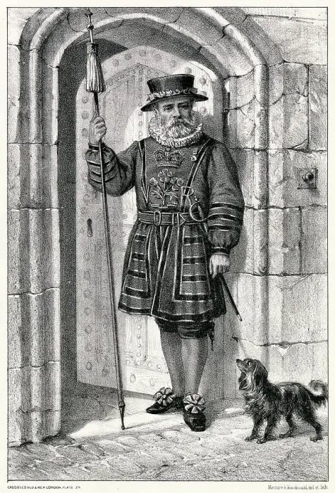 Framed Print : A Yeoman of the Guard on duty at the Tower of London Date: circa 1870 Framed Print : A Yeoman of the Guard on duty at the Tower of London Date: circa 1870