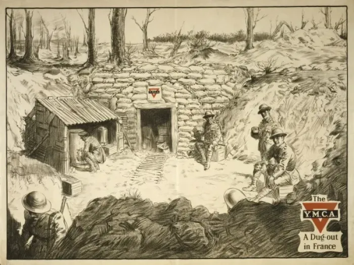 Framed Print : The YMCA A dug-out in France Framed Print : The YMCA A dug-out in France