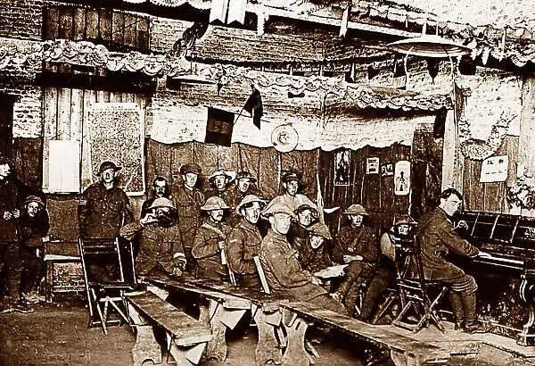 YMCA hut in a dug-out in Ypres during WW1