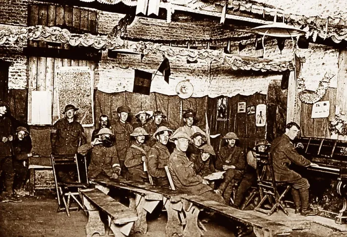 Framed Print : YMCA hut in a dug-out in Ypres during WW1