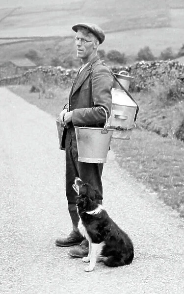 Yorkshire Dales farmer with his dog, probably 1920s