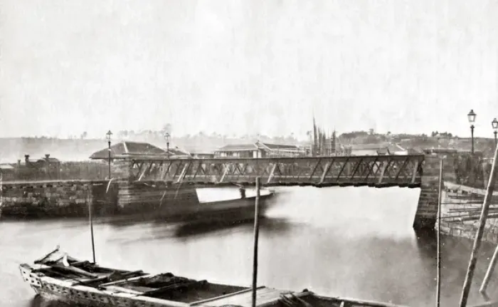 Framed Print : Yoshida iron bridge, Yokohama, Japan, 1870s Framed Print : Yoshida iron bridge, Yokohama, Japan, 1870s