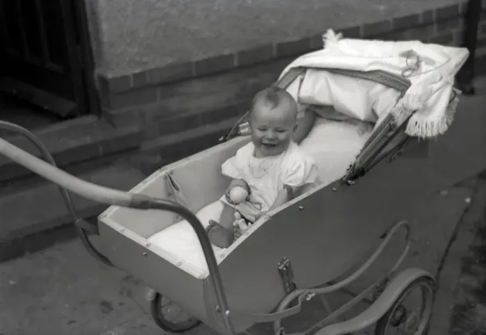 Framed Print : A young baby in a fine pram Framed Print : A young baby in a fine pram