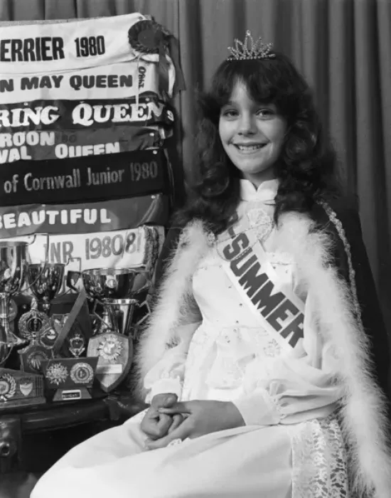 Framed Print : Young beauty queen with all her trophies, Cornwall Framed Print : Young beauty queen with all her trophies, Cornwall