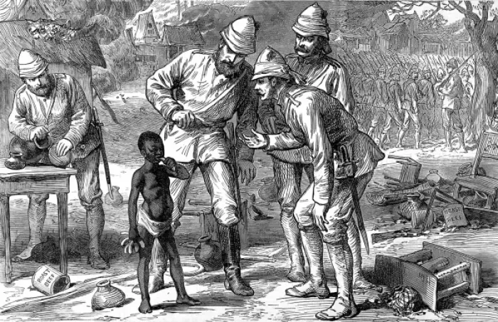 Framed Print : A young boy with British officers in Kumasi, 1874 Framed Print : A young boy with British officers in Kumasi, 1874