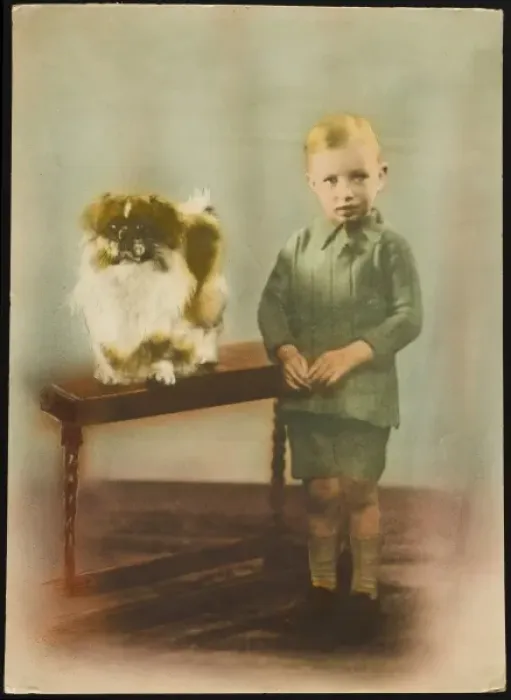 Framed Print : Young Boy and Pekingese Framed Print : Young Boy and Pekingese