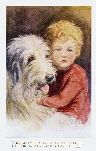 Young boy with pet sheepdog