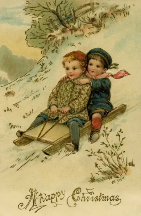 Framed Print : Young boys on sled Framed Print : Young boys on sled