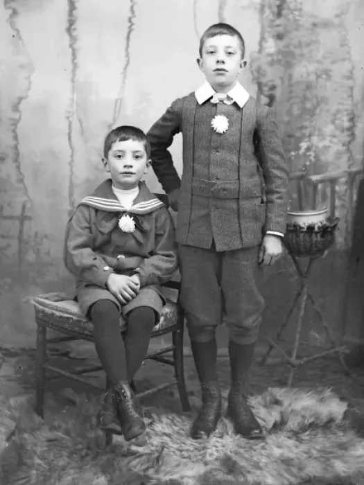 Framed Print : Two young brothers in a studio photo, Mid Wales Framed Print : Two young brothers in a studio photo, Mid Wales