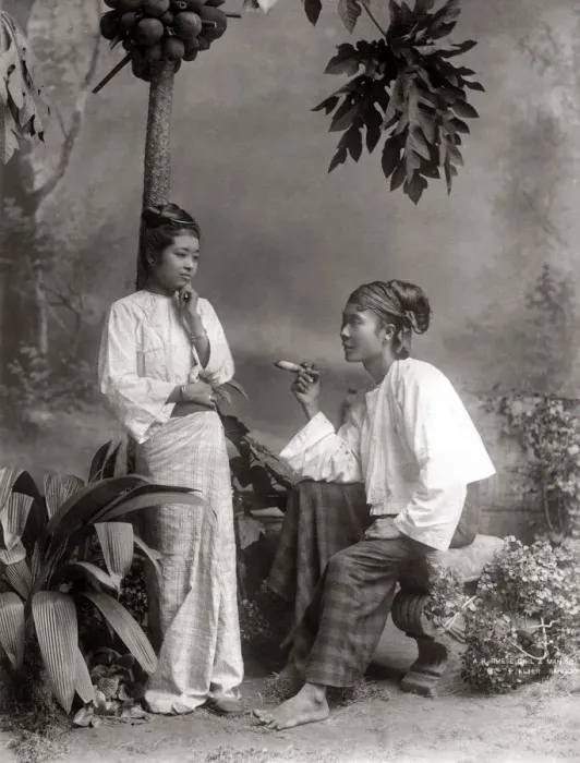 Framed Print : Young Burmese with cigar, Burma (Myanmar) c. 1890 s Framed Print : Young Burmese with cigar, Burma (Myanmar) c. 1890 s