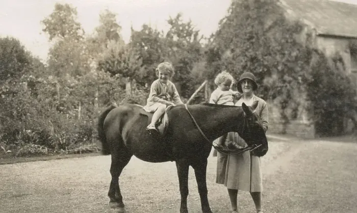 Framed Print : Two young children, a pony and their nurse - Oddington House Framed Print : Two young children, a pony and their nurse - Oddington House