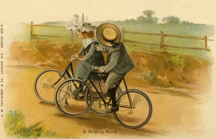 Framed Print : Young couple on bicycles Framed Print : Young couple on bicycles