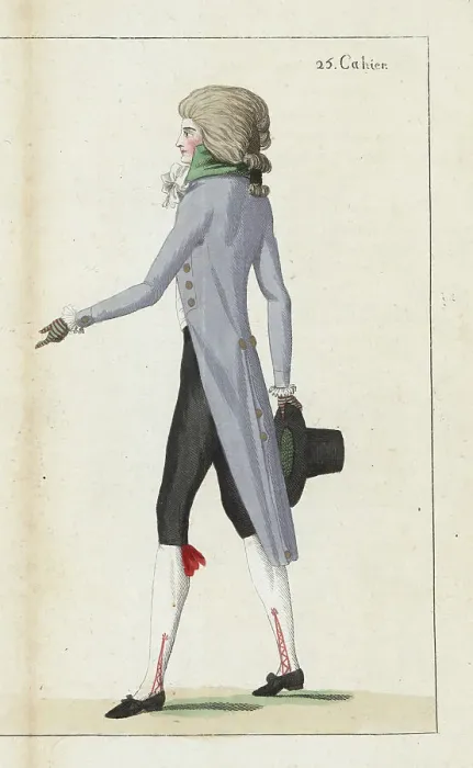 Framed Print : Young dandy with hair in catogan wearing a frock coat, 1790 Framed Print : Young dandy with hair in catogan wearing a frock coat, 1790