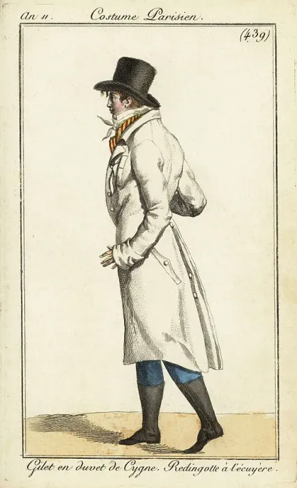 Framed Print : Young dandy in horse-rider's coat, swan down waistcoat, 1803 Framed Print : Young dandy in horse-rider's coat, swan down waistcoat, 1803