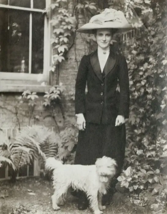Framed Print : Young Edwardian woman with a dog Framed Print : Young Edwardian woman with a dog