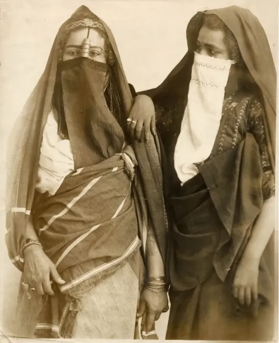 Framed Print : Two young Egyptian women wearing veils Date: late 19th century Framed Print : Two young Egyptian women wearing veils Date: late 19th century