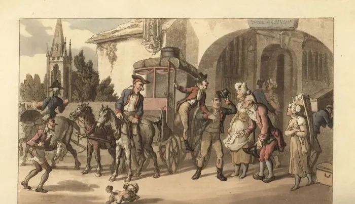 Framed Print : Young English gentleman arriving at a French posthouse Framed Print : Young English gentleman arriving at a French posthouse