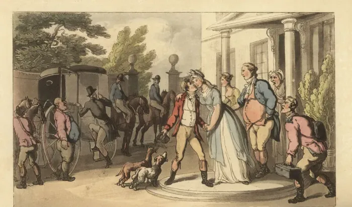 Framed Print : Young English gentleman leaving his family to go Framed Print : Young English gentleman leaving his family to go