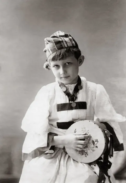 Framed Print : Young European boy with tambourine, India, c. 1880 s Framed Print : Young European boy with tambourine, India, c. 1880 s