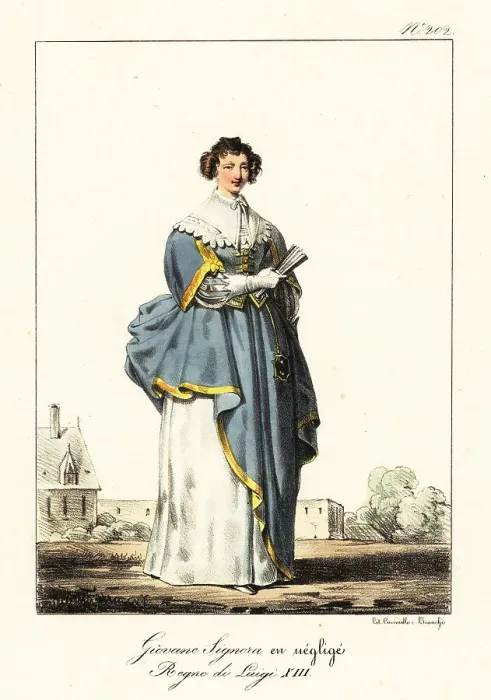 Framed Print : Young French woman in casual gown, reign of King Louis XIII Framed Print : Young French woman in casual gown, reign of King Louis XIII