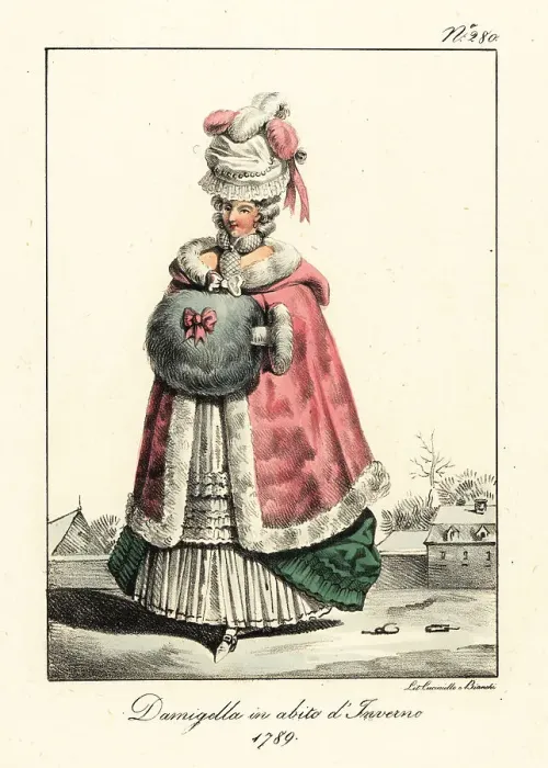 Framed Print : Young French woman in winter costume, era of Marie Antoinette, 1 Framed Print : Young French woman in winter costume, era of Marie Antoinette, 1