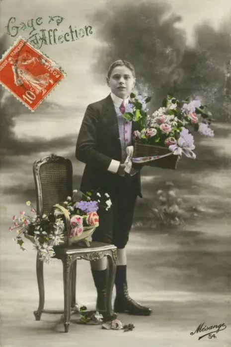 Framed Print : Young Frenchman saying it with flowers Framed Print : Young Frenchman saying it with flowers