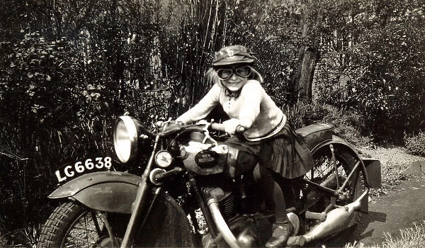 Young girl on a 1932 New Hudson motorcycle