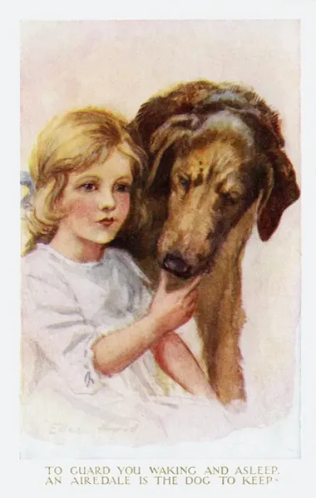 Framed Print : Young girl with Airdale dog Framed Print : Young girl with Airdale dog