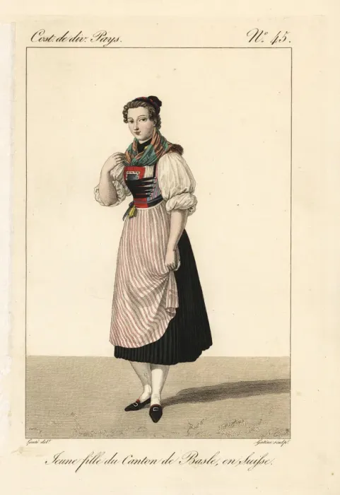 Framed Print : Young girl of the Canton of Basel, Switzerland, 19th century Framed Print : Young girl of the Canton of Basel, Switzerland, 19th century