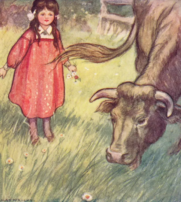 Framed Print : Young girl & a cow Framed Print : Young girl & a cow