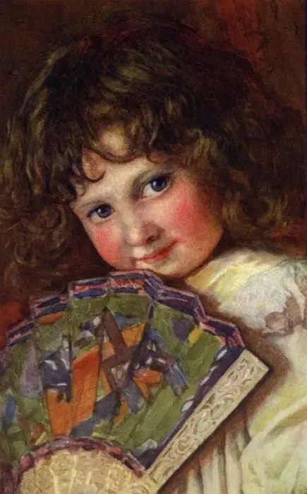 Framed Print : Young girl with fan Framed Print : Young girl with fan
