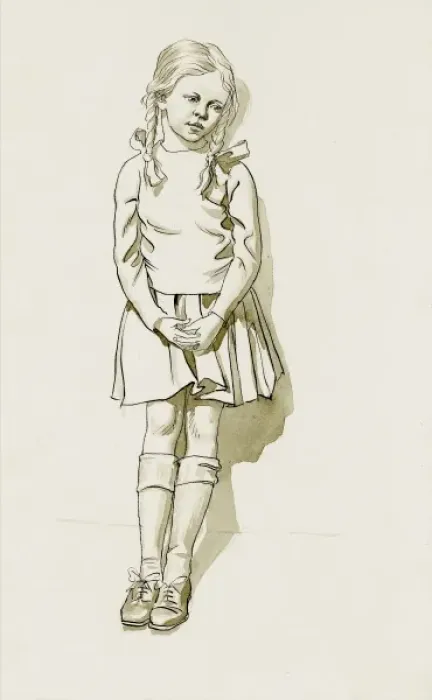 Framed Print : A young girl leaning backward against a wall Framed Print : A young girl leaning backward against a wall