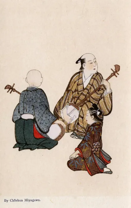 Framed Print : A young girl listens to two Koto Players by Miyagawa Choshun Framed Print : A young girl listens to two Koto Players by Miyagawa Choshun