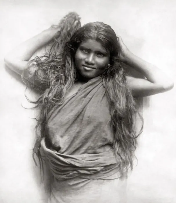 Framed Print : Young girl with long hair, India, c. 1890 Framed Print : Young girl with long hair, India, c. 1890