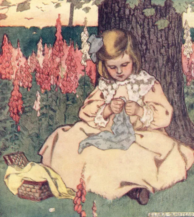 Framed Print : Young girl sewing Framed Print : Young girl sewing