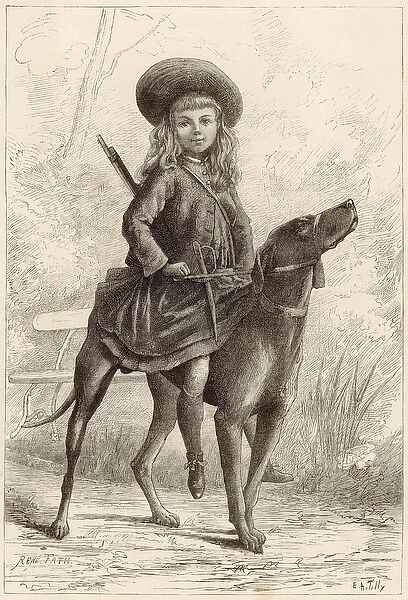 A young girl taking a ride on her dog