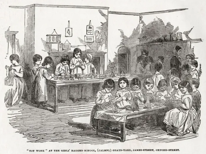 Framed Print : Young girls at a Ragged school in Grays Yard, James Street in Oxford Street, London Framed Print : Young girls at a Ragged school in Grays Yard, James Street in Oxford Street, London