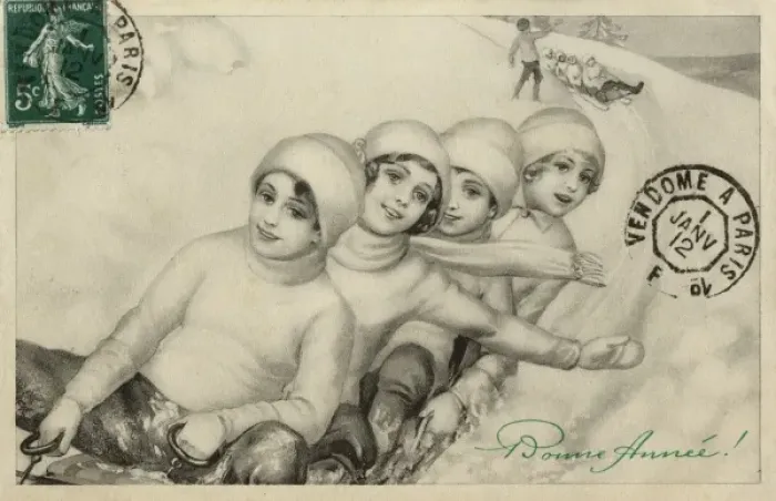 Framed Print : Four young girls tobogganing Framed Print : Four young girls tobogganing