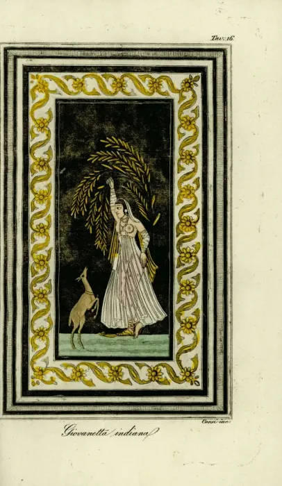 Framed Print : Young Indian woman with gazelle, 18th century