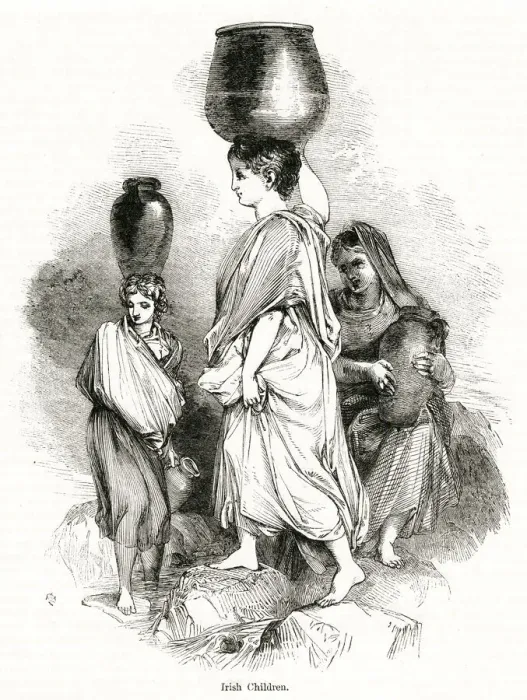 Framed Print : Young Irish women carrying water jars, County Cork Framed Print : Young Irish women carrying water jars, County Cork
