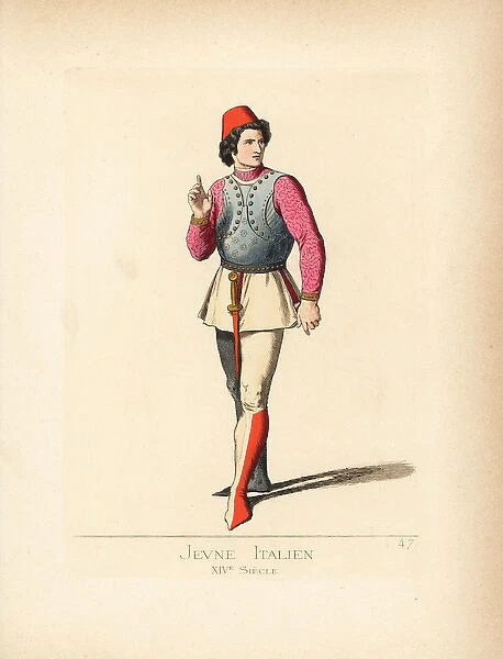 Young Italian man in military costume, 14th century