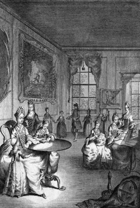 Framed Print : Young ladies boarding school, c. 1770 Framed Print : Young ladies boarding school, c. 1770