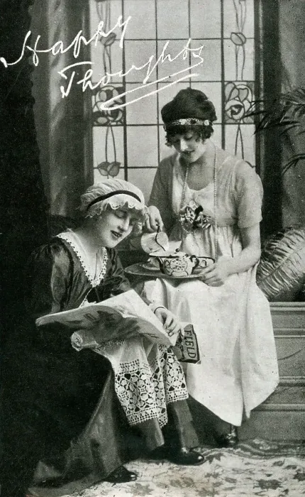 Framed Print : Two young ladies enjoying a cup of tea Framed Print : Two young ladies enjoying a cup of tea